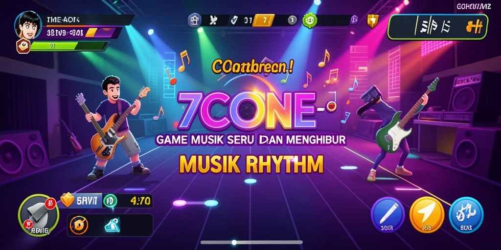 Screenshot antarmuka permainan 7CONE yang menampilkan fitur Musik Rhythm.