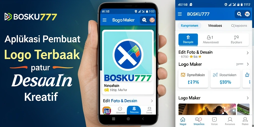 Tampilan antarmuka aplikasi BOSKU777 untuk membuat logo.