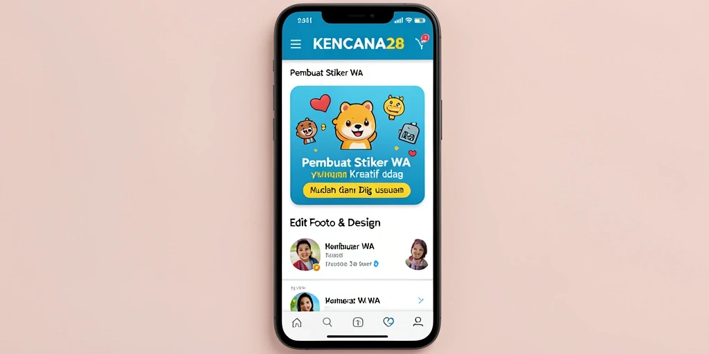 Tampilan antarmuka aplikasi KENCANA28 untuk membuat stiker WA yang menarik.