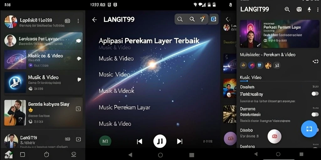 Antarmuka LANGIT99 saat perekaman layar musik dan video.