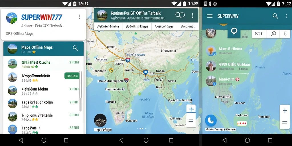 Tampilan antarmuka aplikasi SUPERWIN777 untuk navigasi GPS Offline.